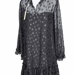 Max Studio London Swiss Dot Sheer Overlay Lined Dress | NWT
